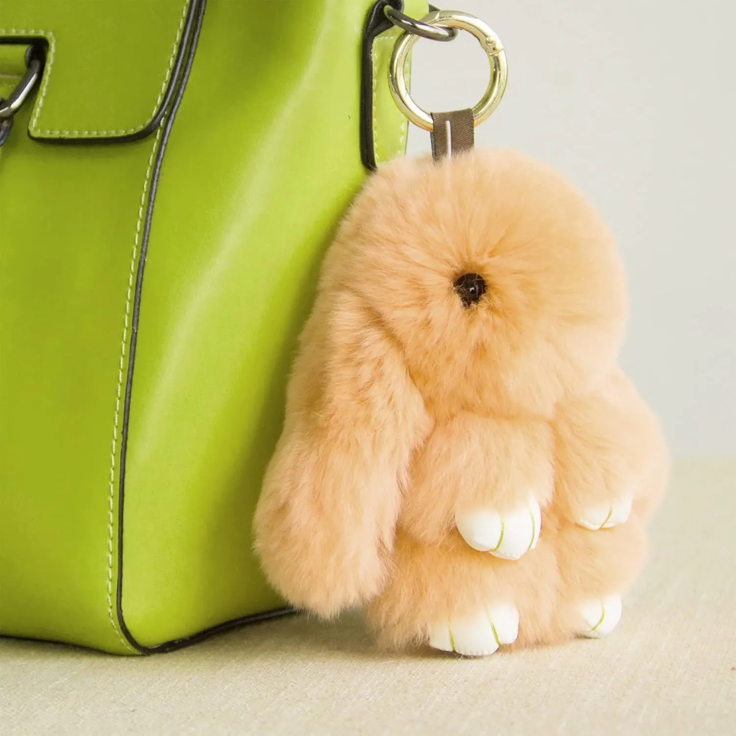 YISEVEN Bunny Stuffed Animal Plush Toy Rabbit Fur Keychain Fluffy Soft Cute Accessories Furry Ball Key Chain Gift for Women Teens Girls Kids Backpack Purse - Champagne Pink