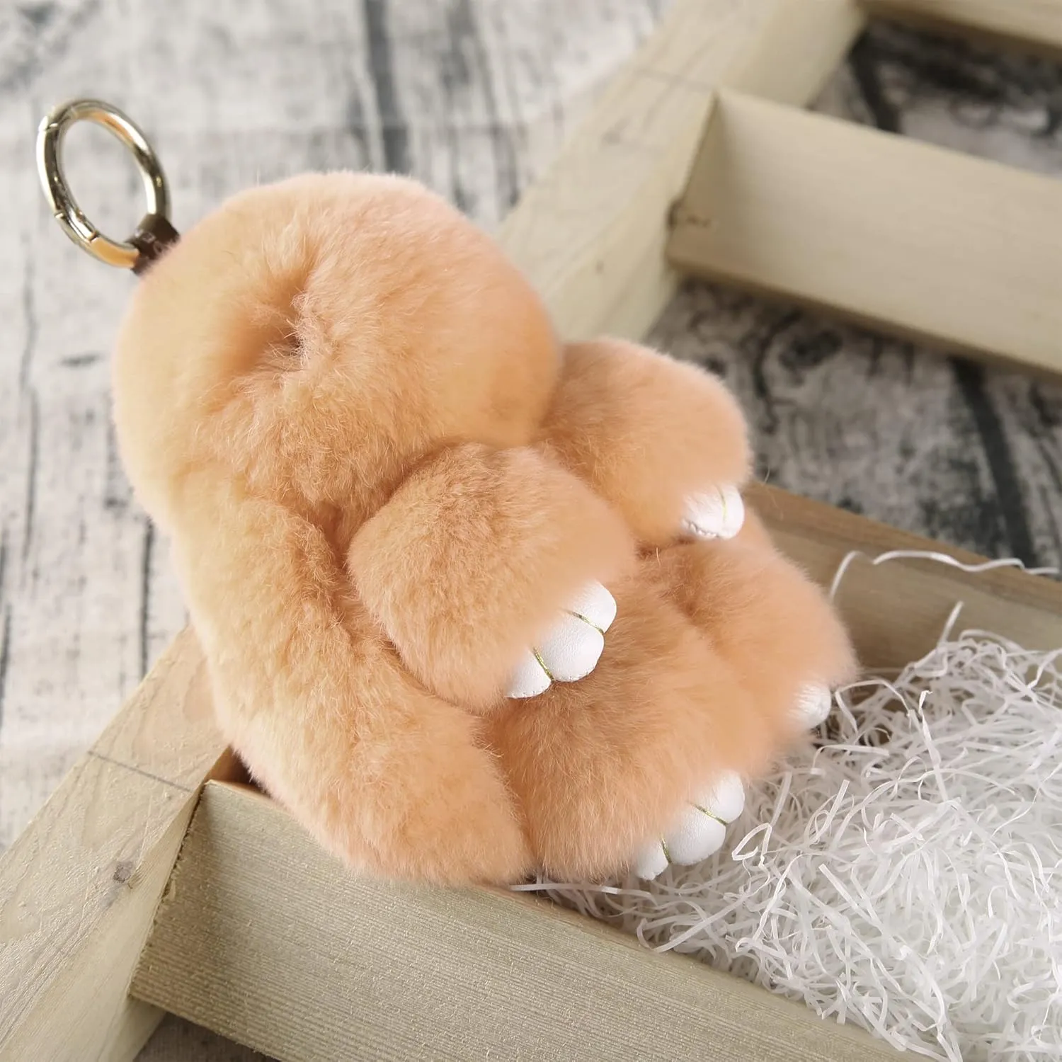 YISEVEN Bunny Stuffed Animal Plush Toy Rabbit Fur Keychain Fluffy Soft Cute Accessories Furry Ball Key Chain Gift for Women Teens Girls Kids Backpack Purse - Champagne Pink