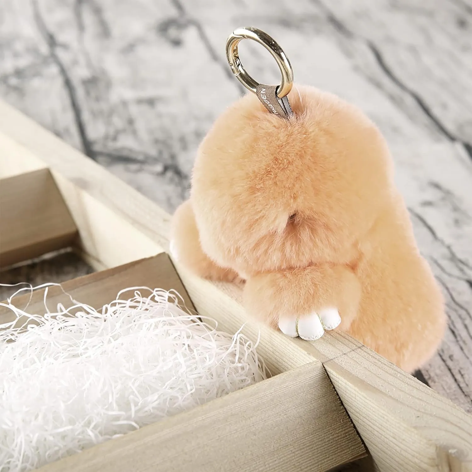 YISEVEN Bunny Stuffed Animal Plush Toy Rabbit Fur Keychain Fluffy Soft Cute Accessories Furry Ball Key Chain Gift for Women Teens Girls Kids Backpack Purse - Champagne Pink