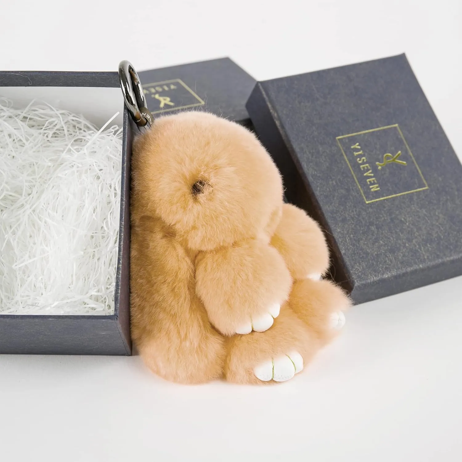 YISEVEN Bunny Stuffed Animal Plush Toy Rabbit Fur Keychain Fluffy Soft Cute Accessories Furry Ball Key Chain Gift for Women Teens Girls Kids Backpack Purse - Champagne Pink