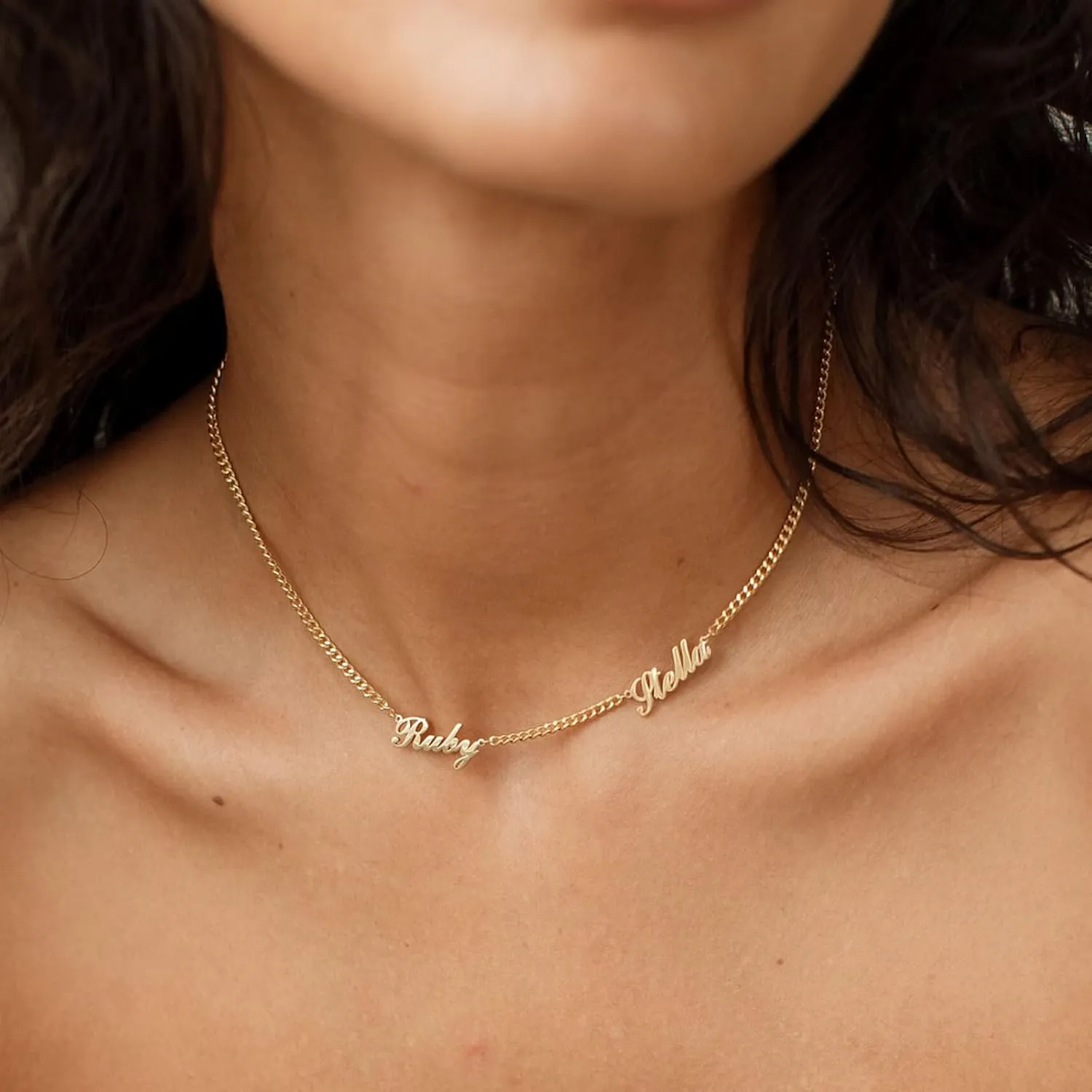 Yofair Name Necklace Personalized Custom Any Name Necklaces Jewelry 18K Gold Plated Nameplate Pendant Personalized Gift for Women