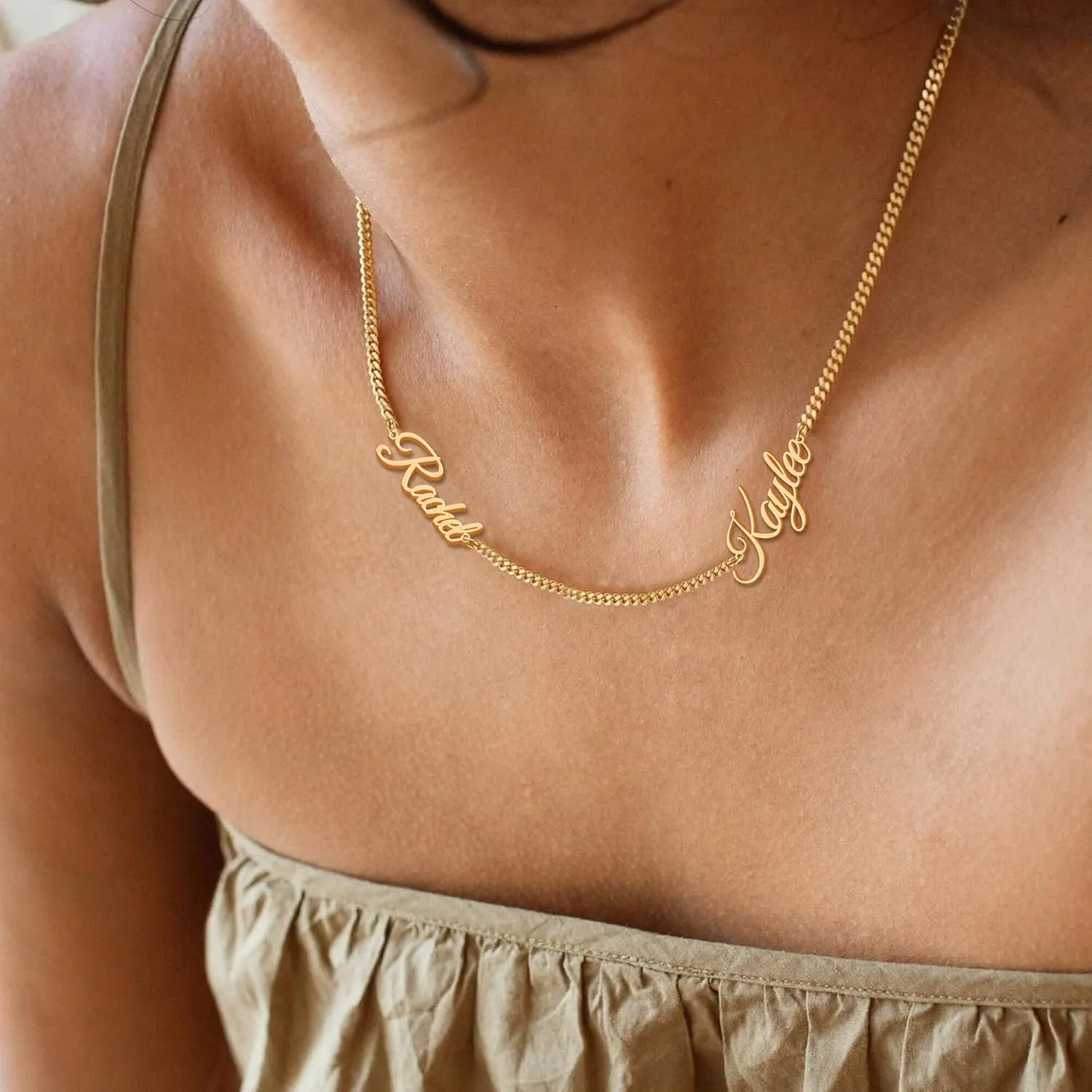 Yofair Name Necklace Personalized Custom Any Name Necklaces Jewelry 18K Gold Plated Nameplate Pendant Personalized Gift for Women