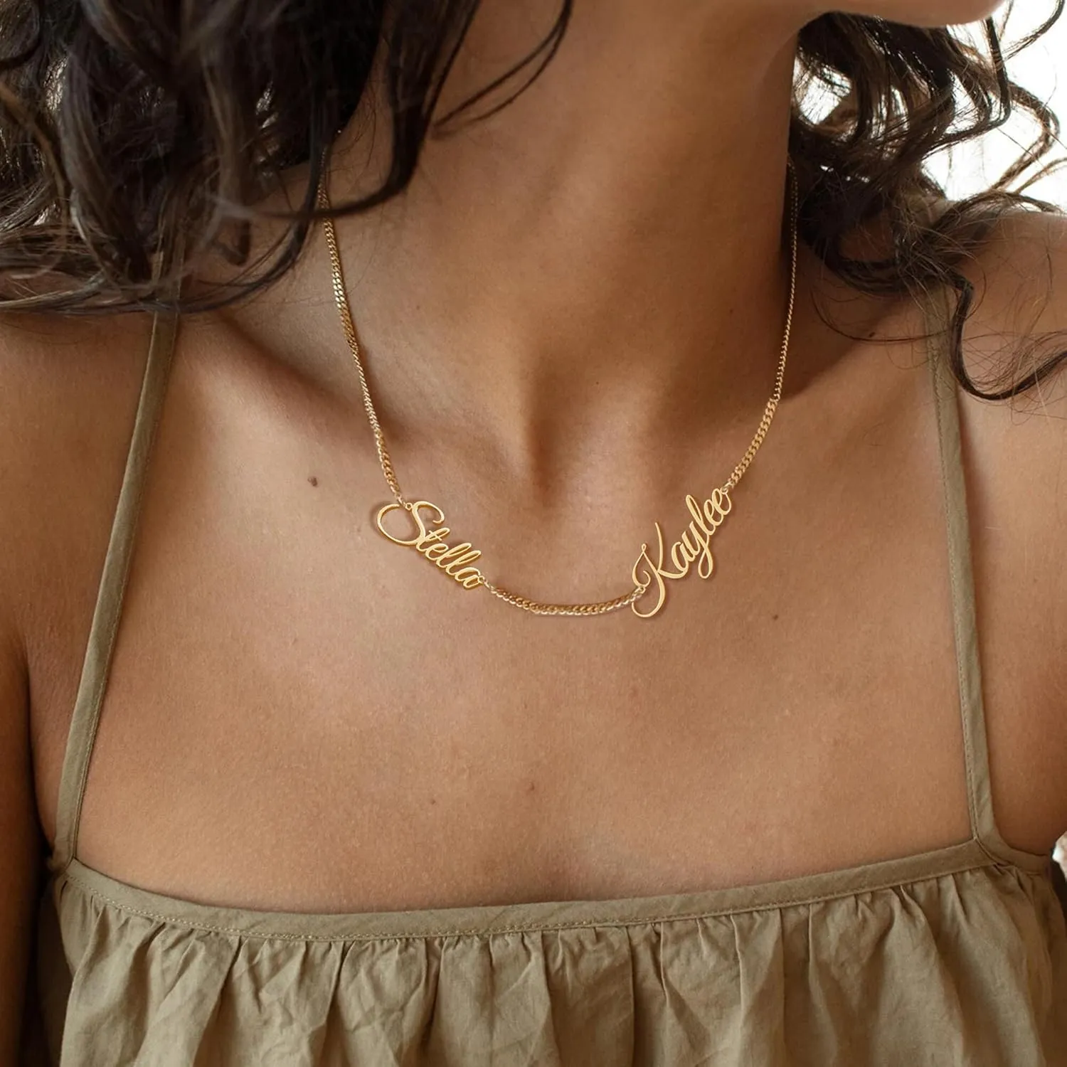 Yofair Name Necklace Personalized Custom Any Name Necklaces Jewelry 18K Gold Plated Nameplate Pendant Personalized Gift for Women