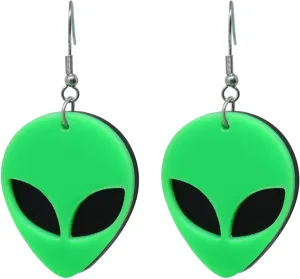 yueton 1 Pair of Fashion Funny Cool Neon Green Alien Head Pendant Dangle Drop Earrings Novelty Personalized Cute Cartoon Spaceman Alien Earrings Creative Unique Punk Acrylic Earrings Rave Earrings Costume Party Accessories