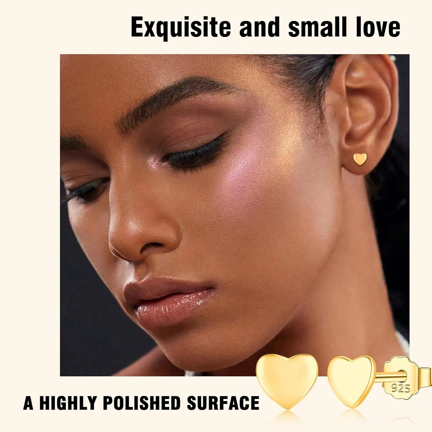 ZDE S925 Sterling Silver Heart Earrings Women Earrings Cubic Zirconia Men Hypoallergenic Non-Nickel Cartilage Earrings Studs Sensitive Ears Simple Classic 5mm Tiny CZ Stud Earrings