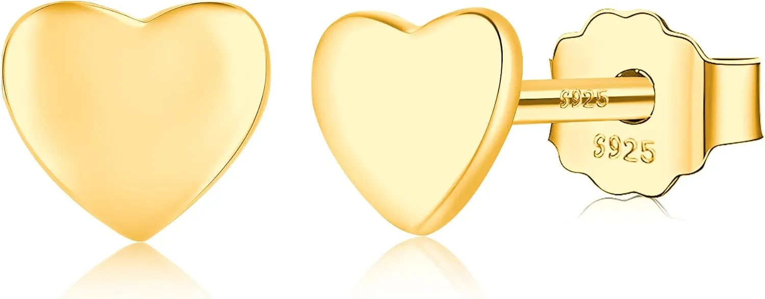 ZDE S925 Sterling Silver Heart Earrings Women Earrings Cubic Zirconia Men Hypoallergenic Non-Nickel Cartilage Earrings Studs Sensitive Ears Simple Classic 5mm Tiny CZ Stud Earrings