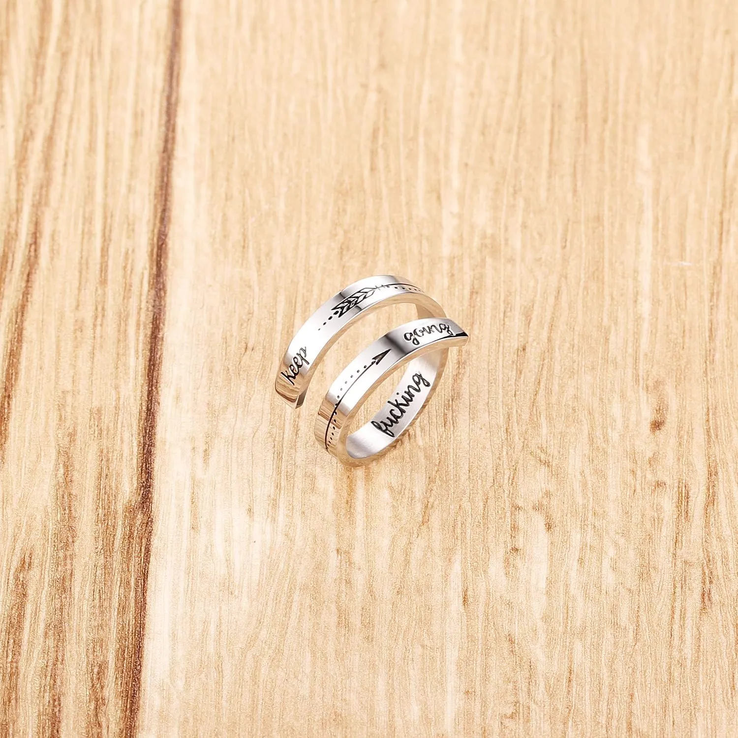 ZRAY Silver Keep Going Ring Inspirational Jewelry Stainless Steel Engraving Size Adjustable Personality Encouragement Gift for Women Teens Girls