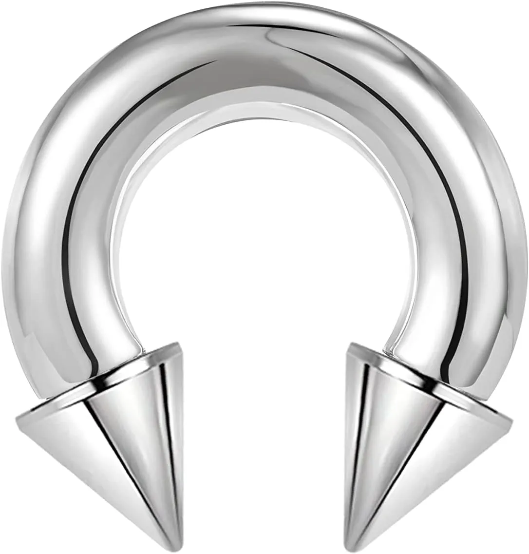 ZS Surgical Steel Spiked Horseshoe Circular Barbell, 00G 0G 2G 4G 6G 8G 12G 16G PA Rings, CBR Nose Septum Nipple Tragus Lip Ear Body Piercing Jewelry