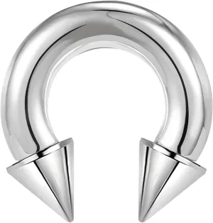ZS Surgical Steel Spiked Horseshoe Circular Barbell, 00G 0G 2G 4G 6G 8G 12G 16G PA Rings, CBR Nose Septum Nipple Tragus Lip Ear Body Piercing Jewelry